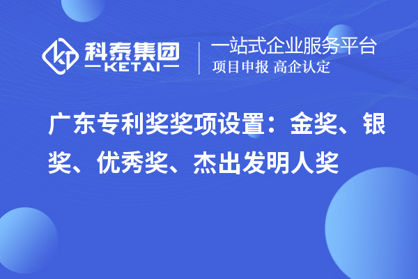 廣東專利獎(jiǎng)獎(jiǎng)項(xiàng)設(shè)置：金獎(jiǎng)、銀獎(jiǎng)、優(yōu)秀獎(jiǎng)、杰出發(fā)明人獎(jiǎng)