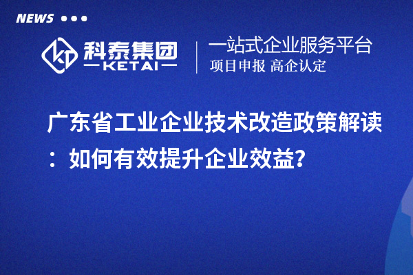 廣東省工業(yè)企業(yè)技術(shù)改造政策解讀：如何有效提升企業(yè)效益？