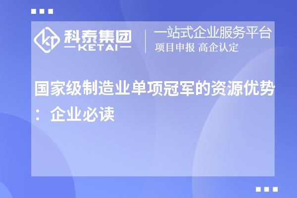 國家級(jí)制造業(yè)單項(xiàng)冠軍的資源優(yōu)勢：企業(yè)必讀
