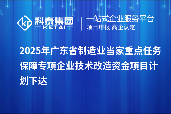 2025年廣東省制造業(yè)當(dāng)家重點任務(wù)保障專項企業(yè)技術(shù)改造資金項目計劃下達(dá)