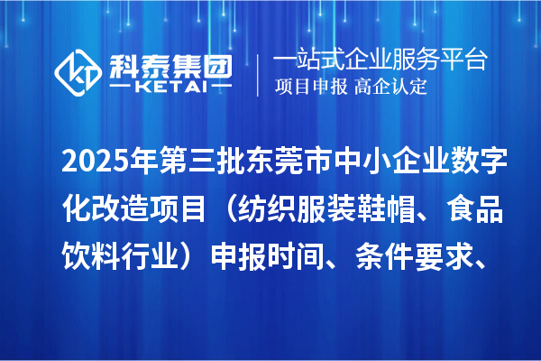 2025年第三批東莞市中小企業(yè)數(shù)字化改造項(xiàng)目（紡織服裝鞋帽、食品飲料行業(yè)）申報(bào)時(shí)間、條件要求、資助獎(jiǎng)勵(lì)