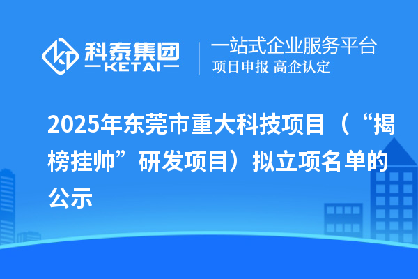 2025年東莞市重大科技項(xiàng)目（“揭榜掛帥”研發(fā)項(xiàng)目）擬立項(xiàng)名單的公示