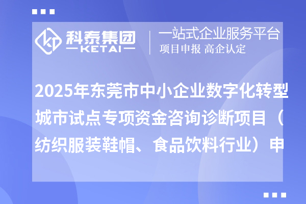 2025年?yáng)|莞市中小企業(yè)數(shù)字化轉(zhuǎn)型城市試點(diǎn)專項(xiàng)資金咨詢?cè)\斷項(xiàng)目（紡織服裝鞋帽、食品飲料行業(yè)）申報(bào)條件要求、資助獎(jiǎng)勵(lì)