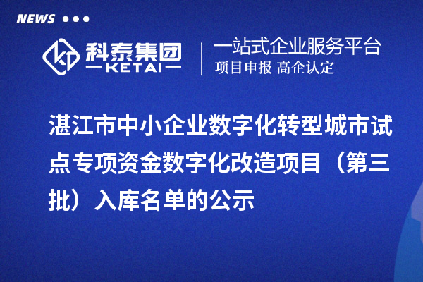湛江市中小企業(yè)數字化轉型城市試點專項資金數字化改造項目（第三批）入庫名單的公示